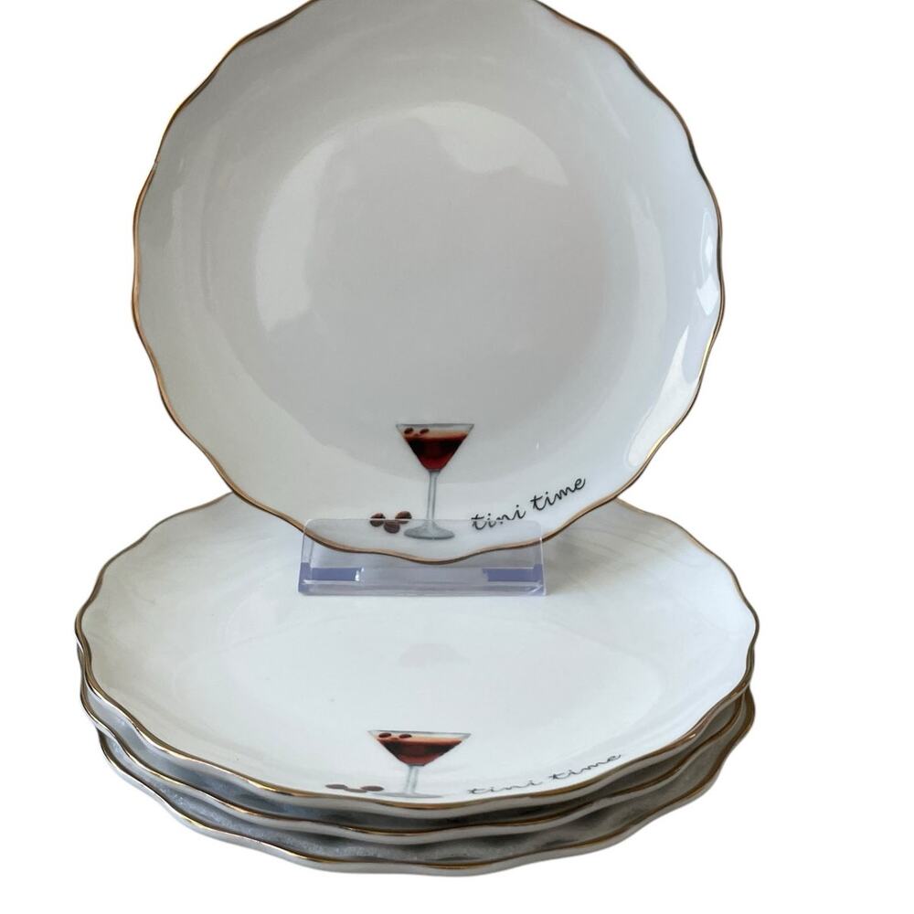Godinger Martini Cocktail Appetizer Plates 6in Ceramic Set of 4 White NEW - Picture 6 of 8